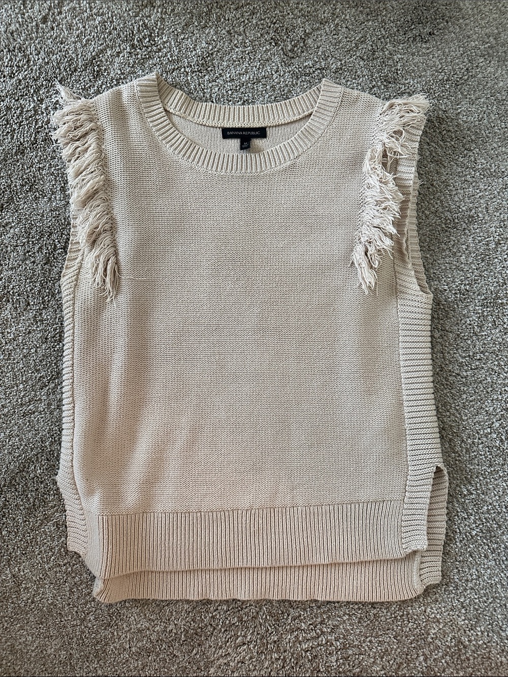 Banana Republic Cream Fringe-Sleeve Knit Sweater Vest